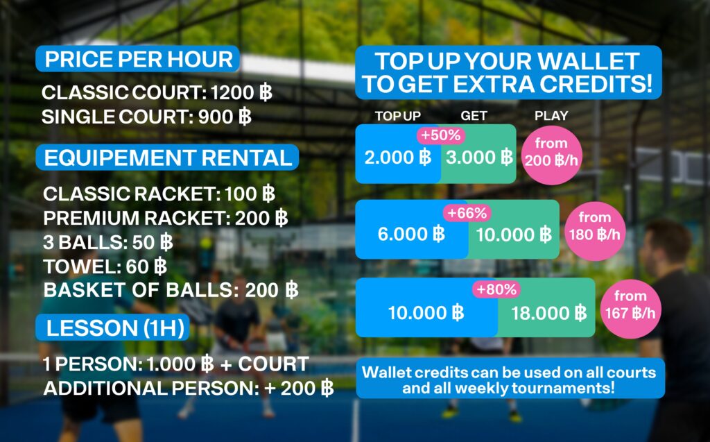 price list padel paradise lamai koh samui